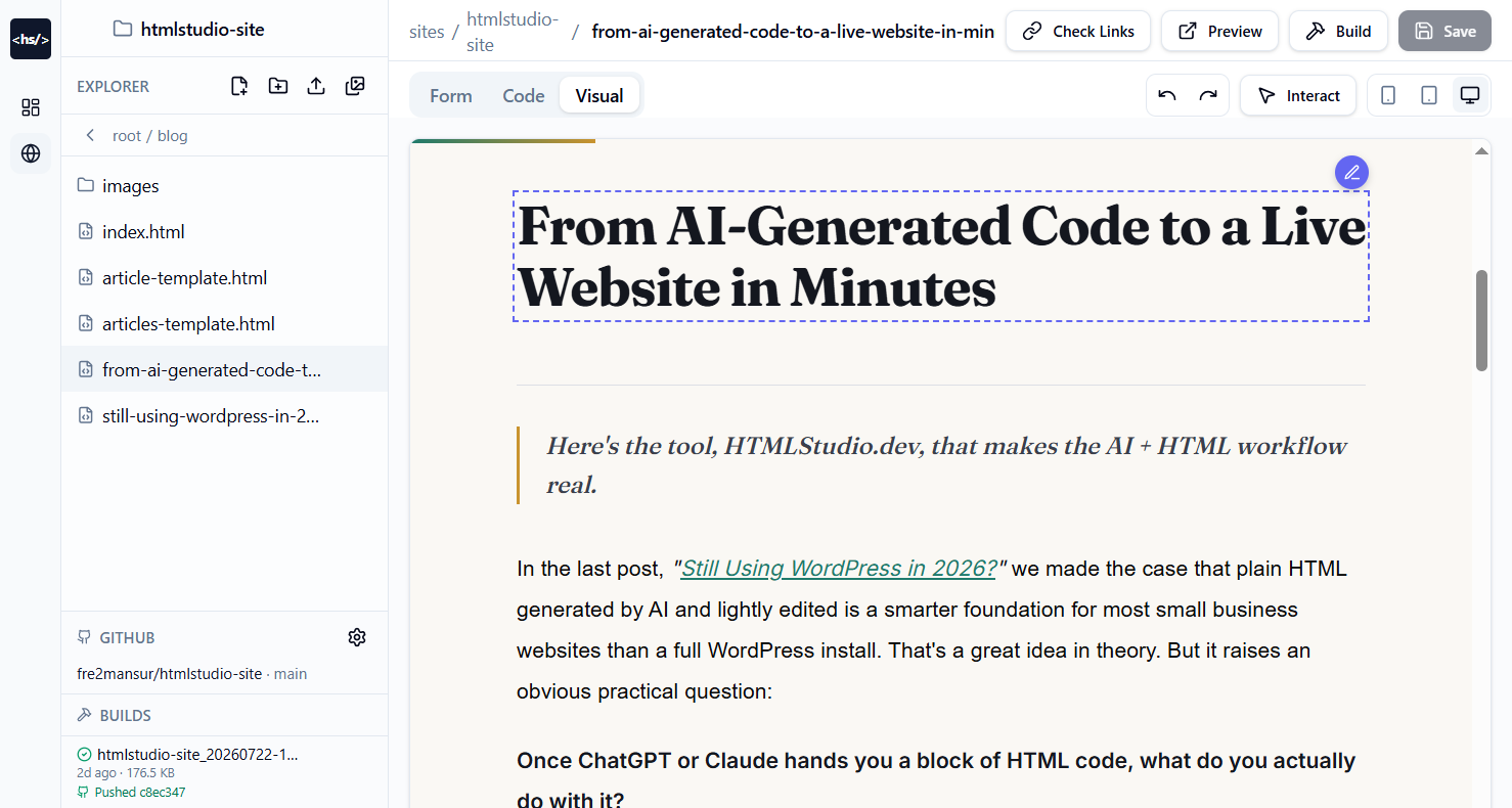 From AI-Generated Code to a Live Website in Minutes